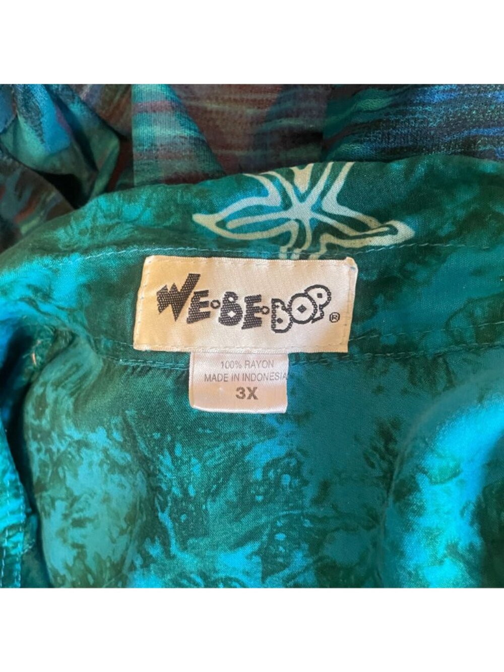 We Be Bop Womens Turquoise & White Batik Print Button-Down Rayon Shirt Size 3X - Picture 4 of 4